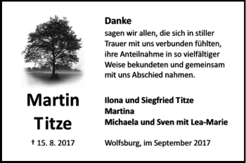 Traueranzeige von Martin Titze von Wolfsburger Nachrichten