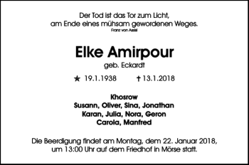 Traueranzeige von Elke Amirpour von Wolfsburger Nachrichten