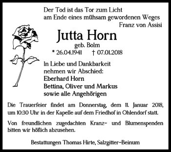 Traueranzeige von Jutta Horn von Salzgitter Zeitung