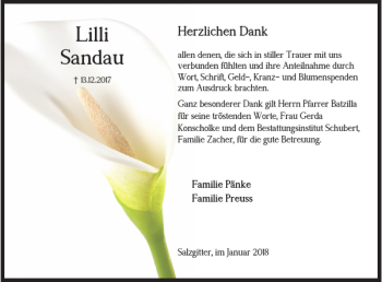 Traueranzeige von Lilli Sandau von Salzgitter Zeitung