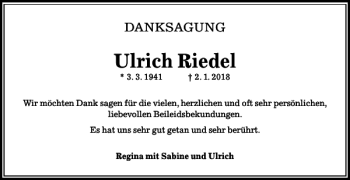 Traueranzeige von Ulrich Riedel von Wolfsburger Nachrichten