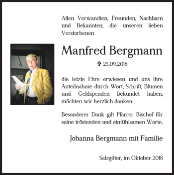 Traueranzeige von Manfred Bergmann von Salzgitter Zeitung