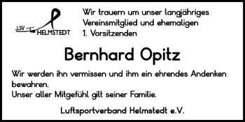 Traueranzeige von Bernhard Opitz von Helmstedter Nachrichten