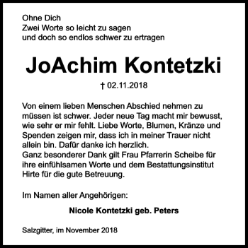 Traueranzeige von Jo Achim Kontetzki von Salzgitter Zeitung