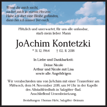 Traueranzeige von Jo Achim Kontetzki von Salzgitter Zeitung