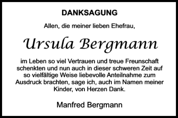 Traueranzeige von Ursula Bergmann von Braunschweiger Zeitung