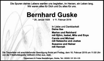 Traueranzeige von Bernhard Guske von Wolfenbütteler Zeitung