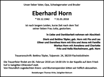 Traueranzeige von Eberhard Horn von Salzgitter Zeitung