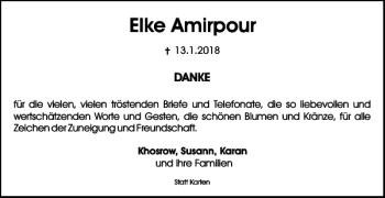 Traueranzeige von Elke Amirpour von Wolfsburger Nachrichten