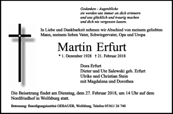 Traueranzeige von Martin Erfurt von Wolfsburger Nachrichten