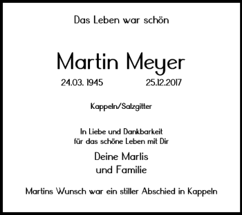 Traueranzeige von Martin Meyer von Salzgitter Zeitung