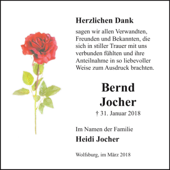 Traueranzeige von Bernd Jocher von Wolfsburger Nachrichten