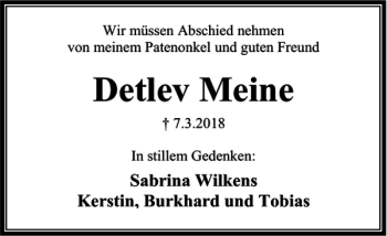 Traueranzeige von Detlev Meine von Peiner Nachrichten