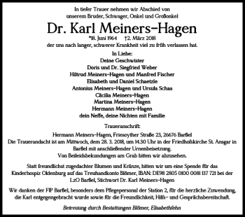 Traueranzeige von Dr. Karl Meiners-Hagen von Braunschweiger Zeitung