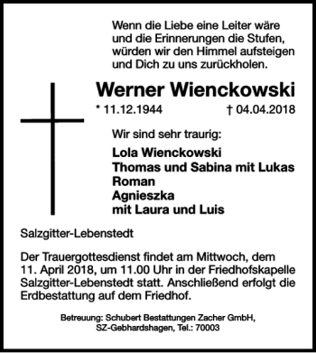 Traueranzeige von Werner Wienckowski von Salzgitter Zeitung