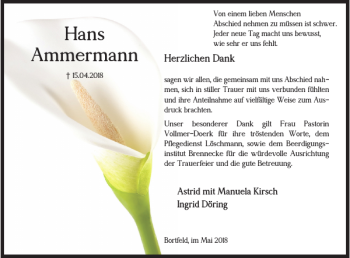 Traueranzeige von Hans Ammermann von Braunschweiger Zeitung