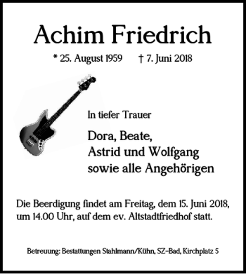 Traueranzeige von Achim Friedrich von Salzgitter Zeitung