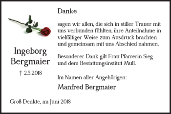 Traueranzeige von Ingeborg Bergmaier von Wolfenbütteler Zeitung