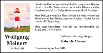 Traueranzeige von Wolfgang Meinert von Braunschweiger Zeitung