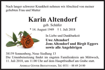 Traueranzeige von Karin Altendorf von Braunschweiger Zeitung