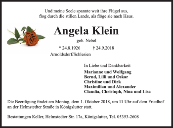 Traueranzeige von Angela Klein von Helmstedter Nachrichten