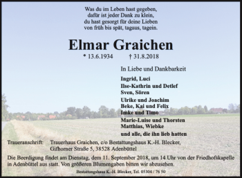 Traueranzeige von Elmar Graichen von Braunschweiger Zeitung