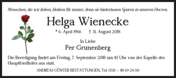 Traueranzeige von Helga Wienecke von Braunschweiger Zeitung