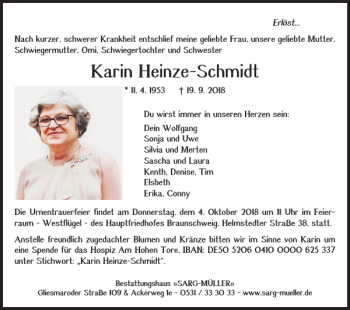 Traueranzeige von Karin Heinze-Schmidt von Braunschweiger Zeitung