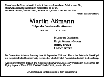 Traueranzeige von Martin Aßmann von Braunschweiger Zeitung