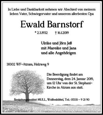 Traueranzeige von Ewald Barnstorf von Wolfenbütteler Zeitung