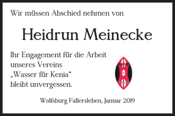 Traueranzeige von Heidrun Meinecke von Wolfsburger Nachrichten