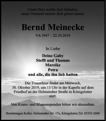 Traueranzeige von Bernd Meinecke von Helmstedter Nachrichten