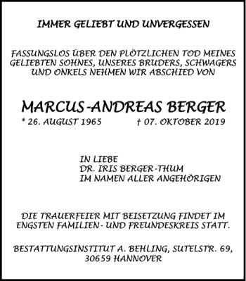 Traueranzeige von MARCUS-ANDREAS BERGER von Braunschweiger Zeitung