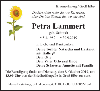 Traueranzeige von Petra Lammert von Braunschweiger Zeitung