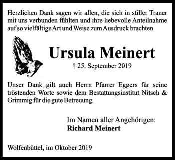 Traueranzeige von Ursula Meinert von Wolfenbütteler Zeitung