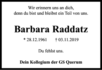 Traueranzeige von Barbara Raddatz von Braunschweiger Zeitung