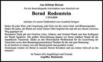 Traueranzeige von Bernd Rodenstein von Braunschweiger Zeitung