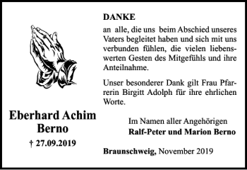 Traueranzeige von Eberhard Achim Berno von Braunschweiger Zeitung