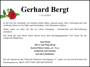 Traueranzeige von Gerhard Bergt von Braunschweiger Zeitung