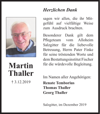 Traueranzeige von Martin Thaller von Salzgitter Zeitung