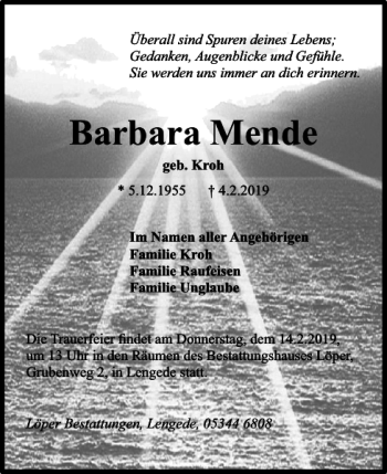 Traueranzeige von Barbara Mende von Salzgitter Zeitung