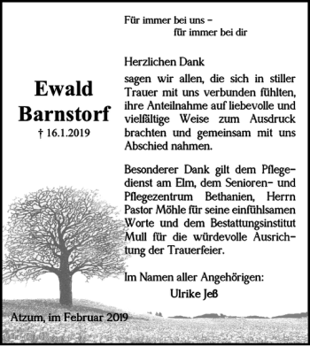 Traueranzeige von Ewald Barnstorf von Wolfenbütteler Zeitung