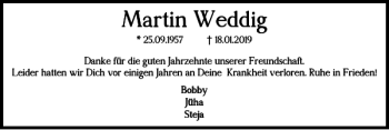 Traueranzeige von Martin Weddig von Braunschweiger Zeitung