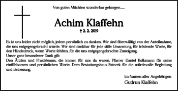 Traueranzeige von Achim Klaffehn von Helmstedter Nachrichten