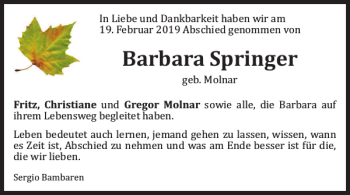 Traueranzeige von Barbara Springer von Braunschweiger Zeitung