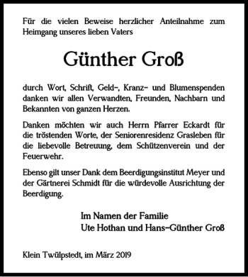 Traueranzeige von Günther Groß von Helmstedter Nachrichten