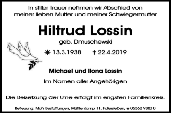 Traueranzeige von Hiltrud Lossin von Wolfsburger Nachrichten