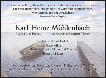 Traueranzeige von Karl-Heinz Mühlenbach von Braunschweiger Zeitung