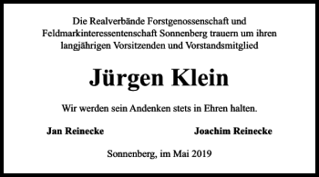 Traueranzeige von Jürgen Klein von Peiner Nachrichten