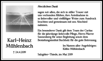 Traueranzeige von Karl-Heinz Mühlenbach von Salzgitter Zeitung